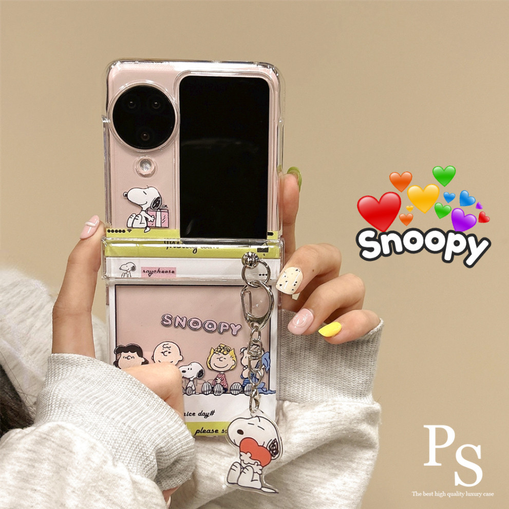 กรณีโทรศัพท์ฝาพับใสการ์ตูนเข้ากันได้กับ OPPO Find N3 N2 Flip Ins ลูกสุนัขน่ารักพร้อมโซ่ TPU ป้องกันตกปก
