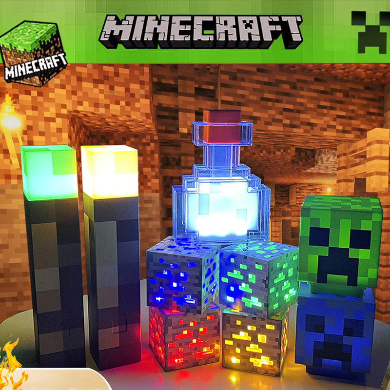 Minecraft 8 สีเปลี่ยนขวด LED Night Light Kids เดสก์ท็อปส่องสว่างของเล่นเกมไฟฉายตกแต่งปาร์ตี้ของขวัญวันเกิดเด็ก
