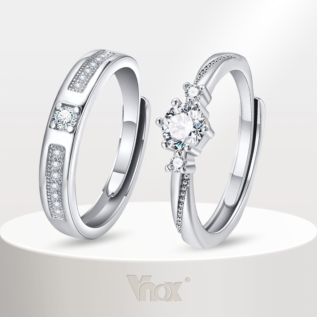 Vnox สีเงิน CZ จําลองเพชร Stackable แหวนชุด Eternity Bands สําหรับผู้หญิงผู้ชายคู่,งานแต่งงานหมั้นเปิดแหวนเครื่องประดับ