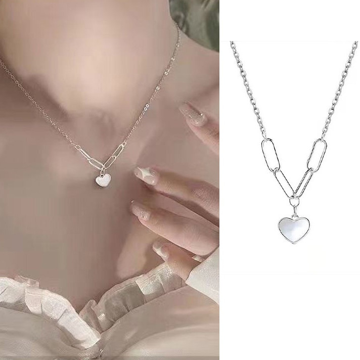 สแตนเลส ไม่ลอกไม่ดำ สร้อยคอ (สแตนเลส) จี้หัวใจ แฟชั่นสไตล์เกาหลี โซ่ สําหรับผู้หญิง ST10