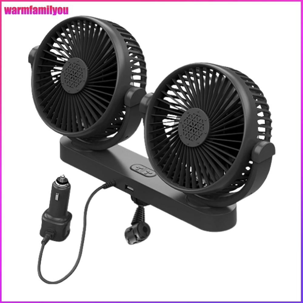 warmfamilyou 12v 24V พัดลมเบาะหลังรถยนต์ 3 ความเร็ว Headrest Dual Head Back Seat Fan ที่จุดบุหรี่ Powered Cooling Air Fan สําหรับรถยนต์ SUV RV