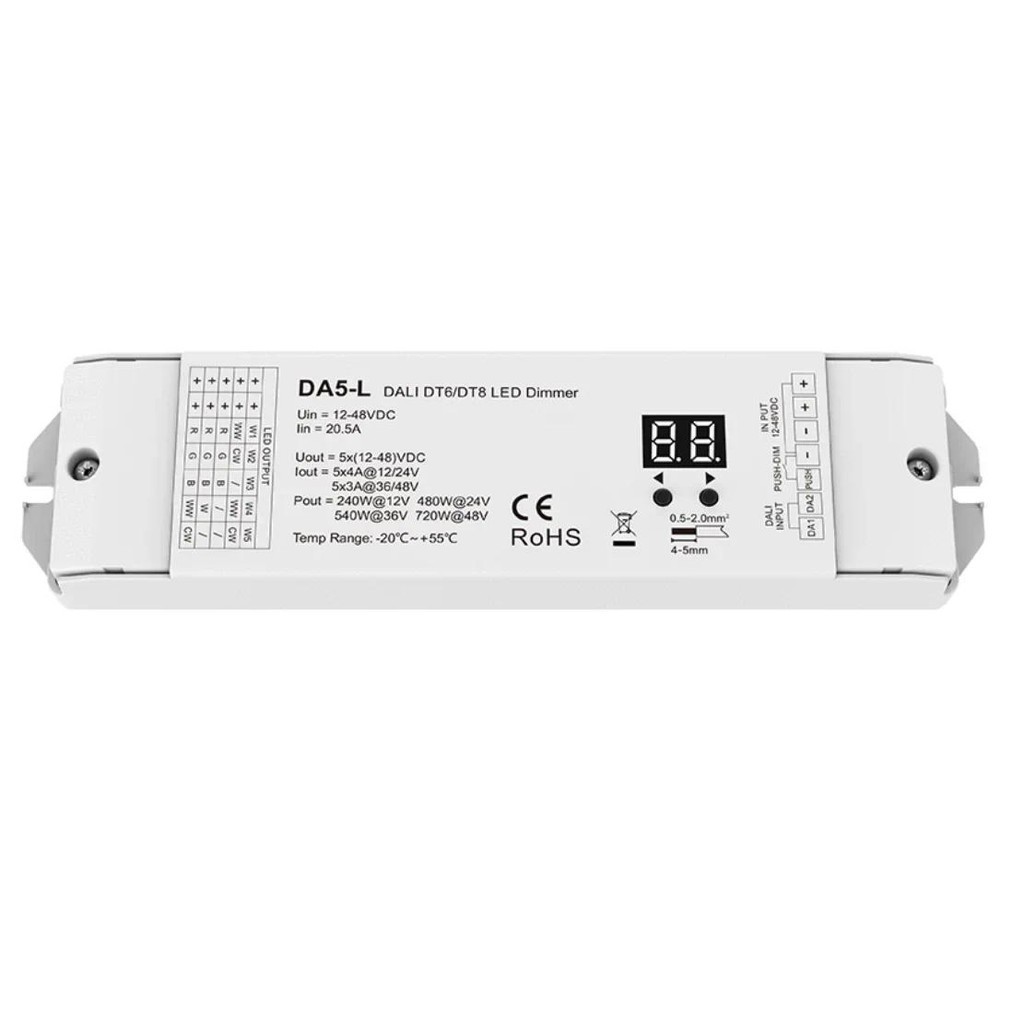 5ch * 4A 12V-48VDC CV DALI LED Dimmer 5 ช่อง 24V Controller แรงดันไฟฟ้าคงที่ DA5-L (DT6/DT8) สําหรับ