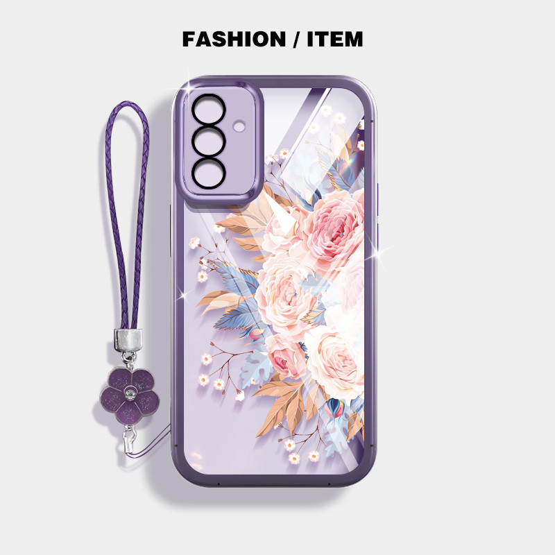 SAMSUNG เคสโทรศัพท์สําหรับsamsung Galaxy A55 A35 A25 A15 A13 A14 A34 A54 5G A13 A14 A15 A24 A04S 4Gปลอกแฟชั่นช่อดอกไม้โปร่งใสAnti Dropกรณีดอกไม้เชือกแขวน