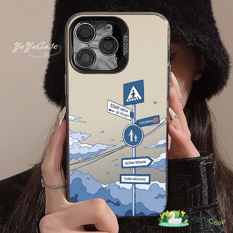 สำหรับ iPhone11 13 CASE FOR เคสไอโฟน15 14 12 Pro Max 15 14 7 8 Plus X XR XS MAX ป้ายถนนการ์ตูน สไตล์ ขั้นสูง สี เงิน เคส