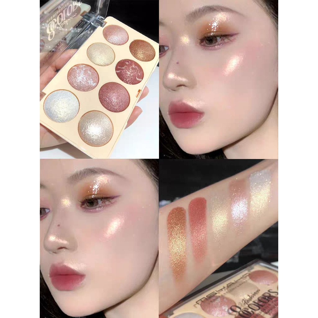 อายแชโดว์ไฮไลท์ 8in1 เนื้อชิมเมอร์ละเอียด ประกายมุก ติดทนนาน กันน้ำ อายแชโดว์สีมุก