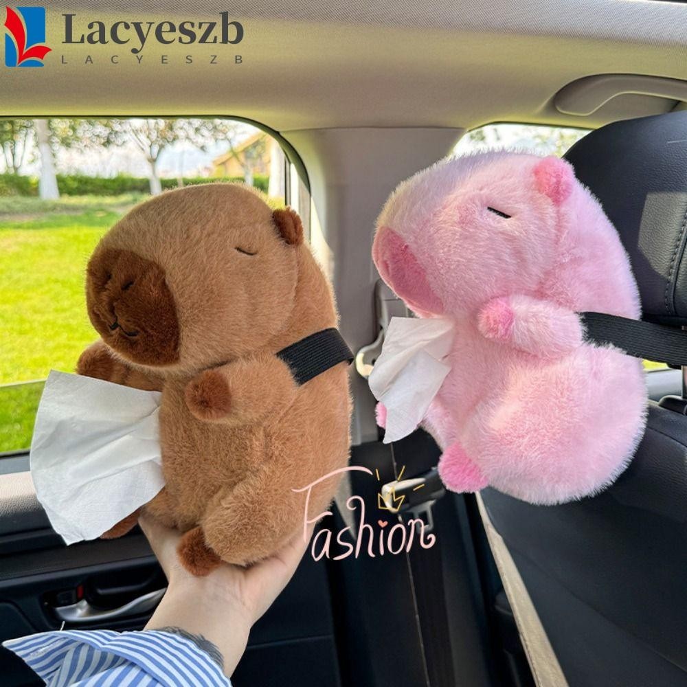 Lacyeszb ที่ใส่ทิชชูในรถยนต์, ที่เก็บผ้าเช็ดปากการ์ตูน Capybara, ตุ๊กตาน่ารักสบายติดตั้งง่ายกล่องกระดาษทิชชูเบาะหลังบ้าน