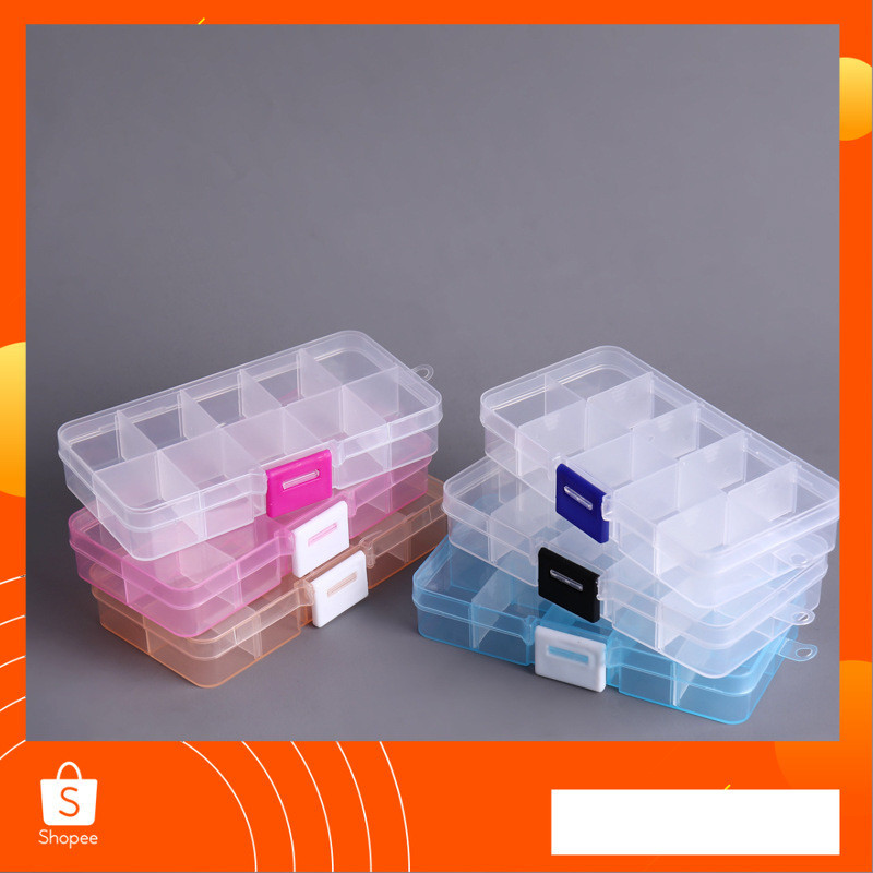 10 ช่อง กล่องเก็บของพลาสติก กล่องเก็บของใสที่ถอดได้ กล่องเก็บดวงเบ็ด อุปกรณ์ตกปลา PP