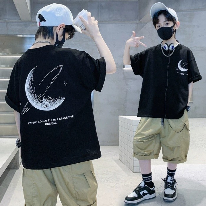 100% Cotton ใหม่ 2-14y เด็กใหญ่เสื้อยืดแขนสั้นหลวมแขนสั้นชายและหญิง Unisex Tops Baju kanak-kanak Man Perempuan Tees