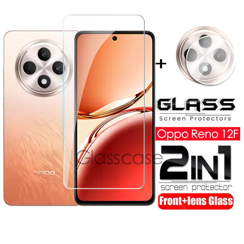 Oppo Reno 12F 2 In 1 ป้องกันหน้าจอกระจกนิรภัยฟิล์มสําหรับOppo Reno 12F 13F Reno12F 12 F Reno13F 13 F 2024 2025 กล้องกลับเลนส์ป้องกันกระจกคลุมทั้งหมดฟิล์มด้านหน้า