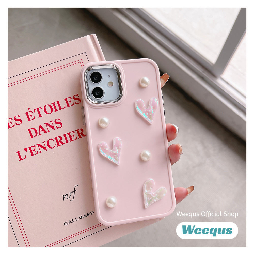 Elegant Pearl เลเซอร์หัวใจเคสโทรศัพท์สําหรับ iPhone 15 Pro Max 14 Pro Max 14 Plus 13 Pro 12 11 Pro Max X Xr Xs Max 7plus 8plus เคสป้องกัน