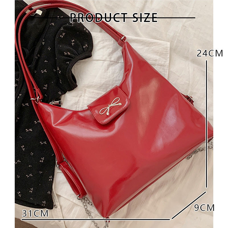 Amila Casual ความจุขนาดใหญ่กระเป๋าใต้วงแขนสีแดงแฟชั่น Simple Tote Bag กระเป๋าสะพายลําลอง