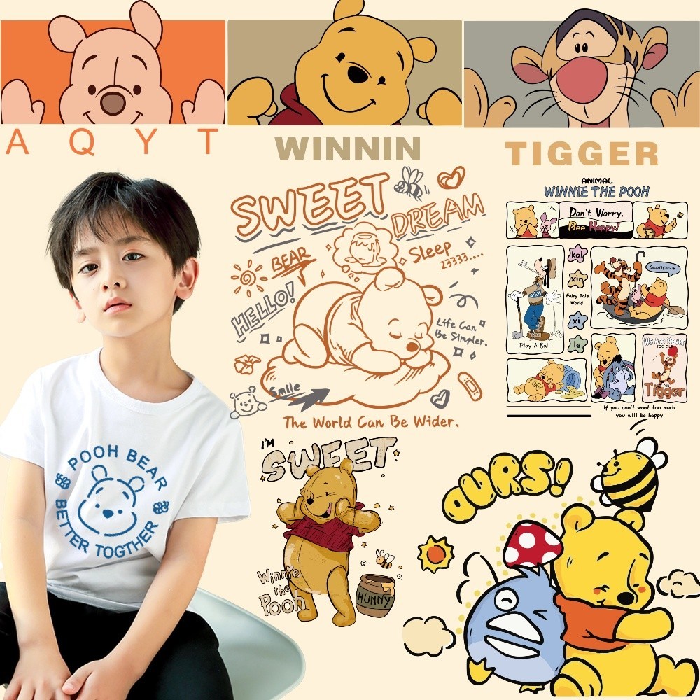 น่ารักหมีพูห์การ์ตูนพิมพ์สติกเกอร์การถ่ายเทความร้อนนําไฟฟ้าสติกเกอร์ล้างทําความสะอาดได้สติกเกอร์เสื้อยืดกระเป๋า ทําเอง