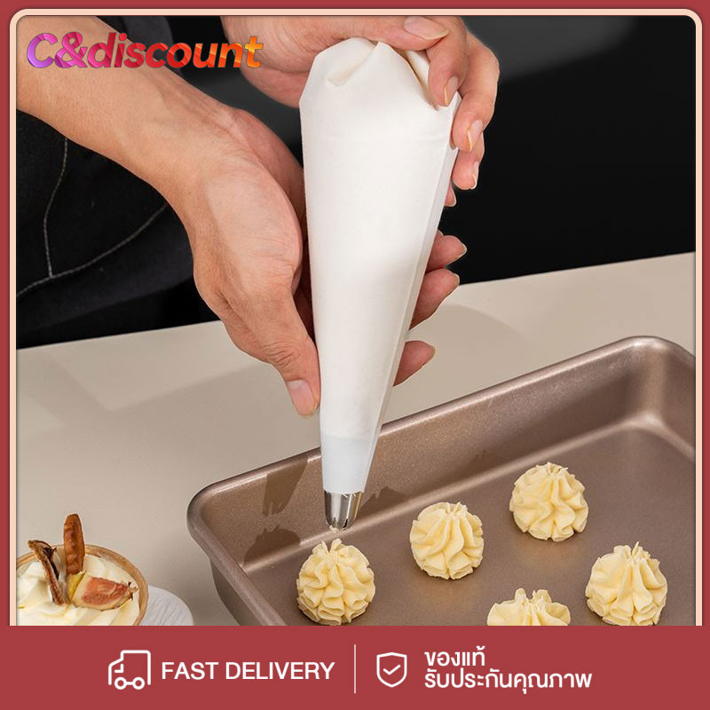 CDiscount ถุงบีบครีม ถุงบีบวิบครีม ถุงบีบเค้ก พลาสติกแบบใช้แล้วทิ้ง แบบหนาเหนียวพิเศษ 3 ขนาด(S M L) ถุงบีบพลาสติก ชุดหัว