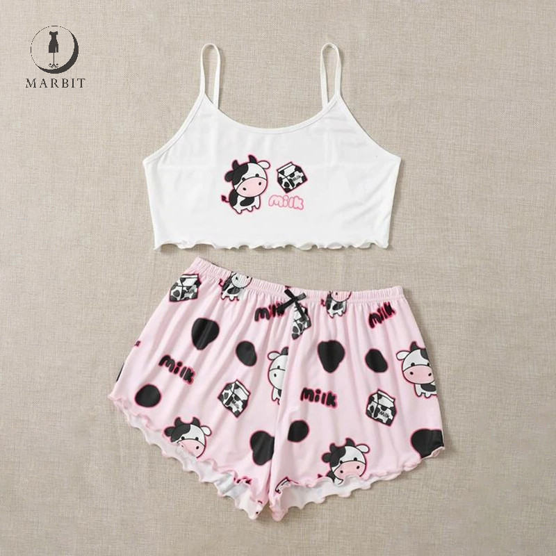Marbit แฟชั่นและเซ็กซี่สบายๆสบายๆเสื้อกั๊ก + กางเกงขาสั้นชุดนอนชุดสําหรับผู้หญิง ZHN