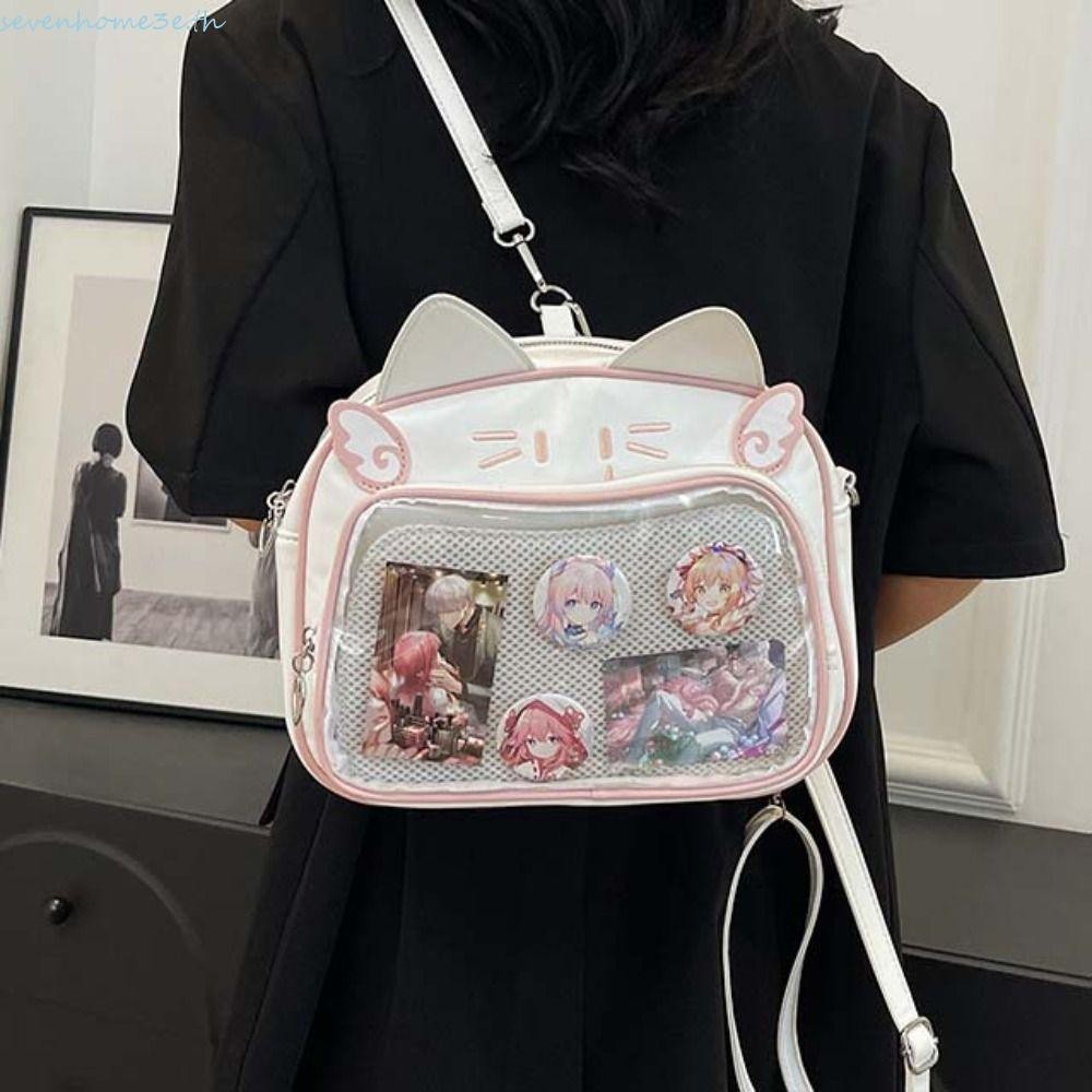 Sevenhome3e Kawaii Cat Itabag, กระเป๋าซิป PU โปร่งใสกระเป๋า, Creative Cotton ตุ๊กตากระเป๋า Idol Merchantress Storage กระเป๋าสตางค์แฟชั่นกระเป๋าเป้สะพายหลังผู้หญิง