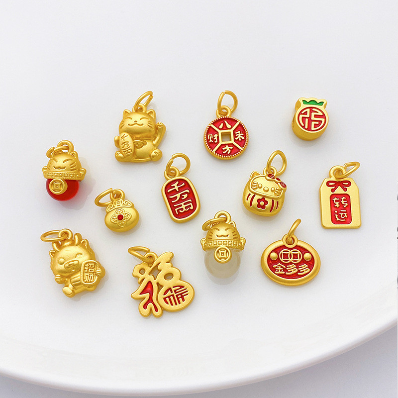 วิธีโบราณ Gold สีการเก็บรักษา Transfer Lucky กระเป๋า Lucky Cat Spacer ลูกปัดจี้ขนาดเล็ก diy String สร้อยข้อมือสร้อยคอวัสดุอุปกรณ์เสริม