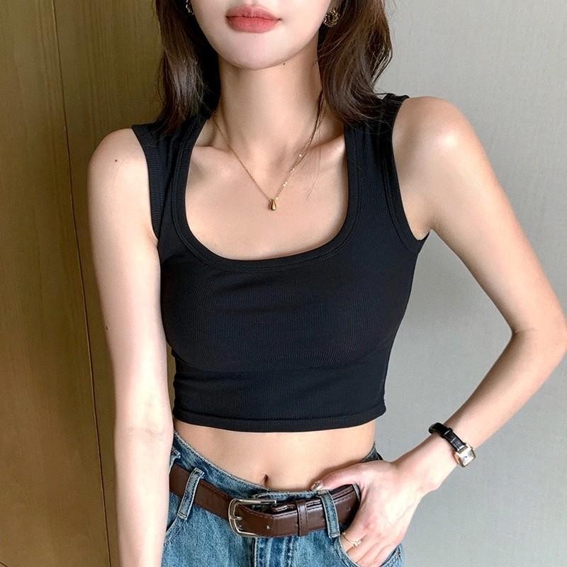 เสื้อกล้ามครอป สีพื้นสไตล์สปอร์ตบรา ผ้าคอตตอน  ทรงสวย ผ้านิ่มใส่สบาย ได้ลุคลูกคุณ ดูแพง(Maxxi Short)