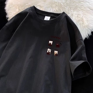เสื้อยืดคอกลม แขนสั้น สกรีนลาย "coffee" เสื้อยืดแฟชั่นผู้ชายฮิตๆ โอเวอร์ไซส์คนอ้วน เนื้อผ้านุ่มยืดใส่สบาย