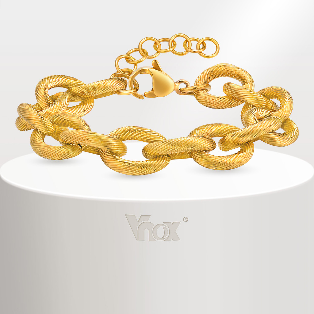Vnox สแตนเลสโซ่คิวบา Chunky สร้อยข้อมือผู้หญิงหนาสร้อยข้อมือ Punk เครื่องประดับกันน้ําของขวัญ