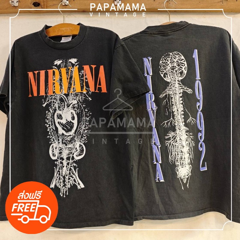 [ NIRVANA ] tour 1992 Bio Washed เสื้อวินเทจ เสื้อทัวร์ วงร๊อค  papamama vintage shirt