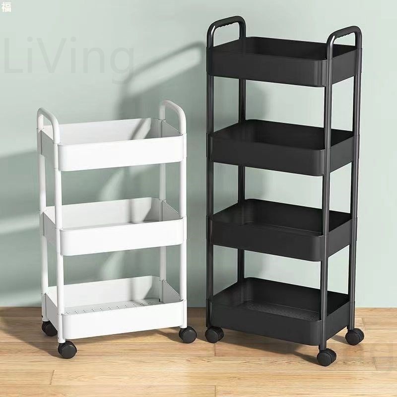 [ซื้อ 1 แถม 1]ชั้นวางของรถเข็นพลาสติก 3/4/5ชั้น พร้อมล้อเลื่อน+ที่จับ ชั้นวางหนังสือเคลื่อนที่ รถเข็นเก็บของ