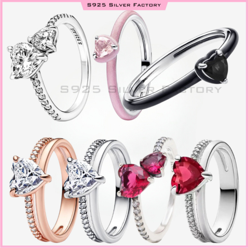วงหัวใจแหวนจักระสีชมพูหัวใจแหวนเงินแท้100% 925ชุบเงินแหวนทองของขวัญผู้ชายของขวัญผู้หญิงของขวัญวันเกิด เซเลบ