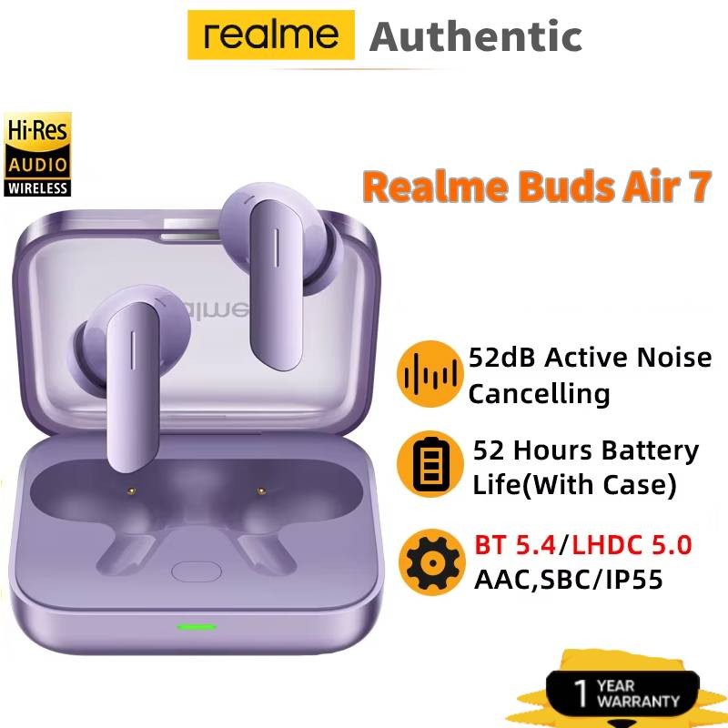 Realme Buds Air 7 52dB Active Noise Cancelling หูฟังไร้สาย True 52 ชั่วโมงแบตเตอรี่ LHDC 5.0 TWS หูฟัง IP55