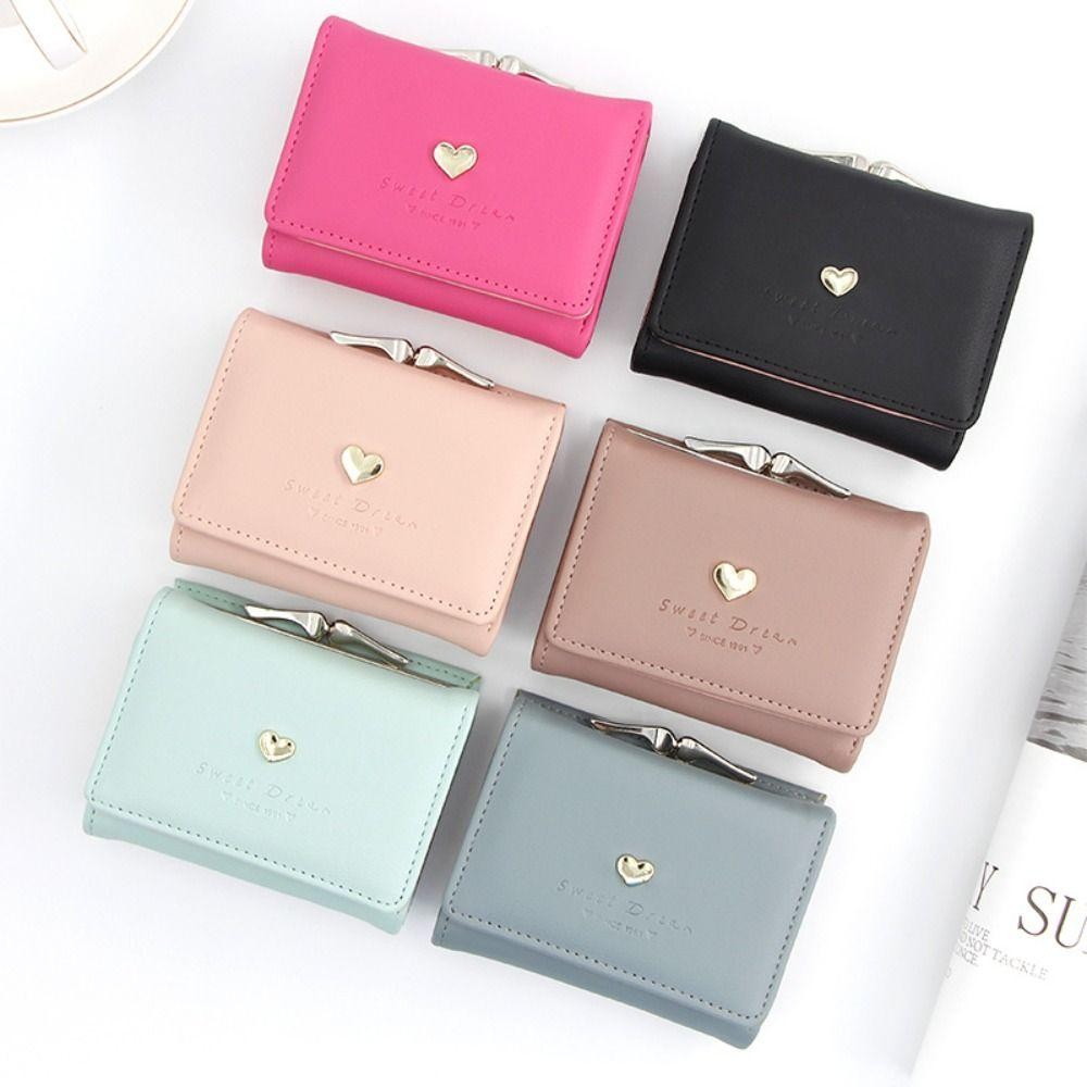 Uumir ผู้ถือบัตรเครดิต,สีทึบ Hasp Design ผู้หญิงกระเป๋าสตางค์สั้น, PU หนัง Loving Heart กระเป๋าใส่เหรียญผู้หญิงสาว