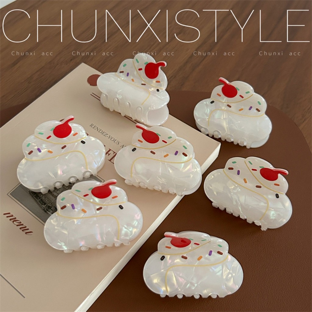 ✨✨✨ส่งฟรี ✨✨✨Ins สาวเกาหลีครีมเค้กคลิปฉลามอารมณ์หวานกิ๊บเรียบง่าย Barrette ผู้หญิงแฟชั่น Retro Accessiies