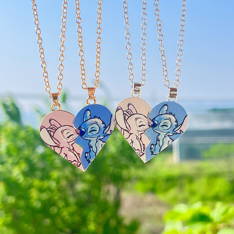 สร้อยคอคู่รัก Interstellar Baby Cartoon Stitch Angel Love Magnetic Stitching Necklace Keychain