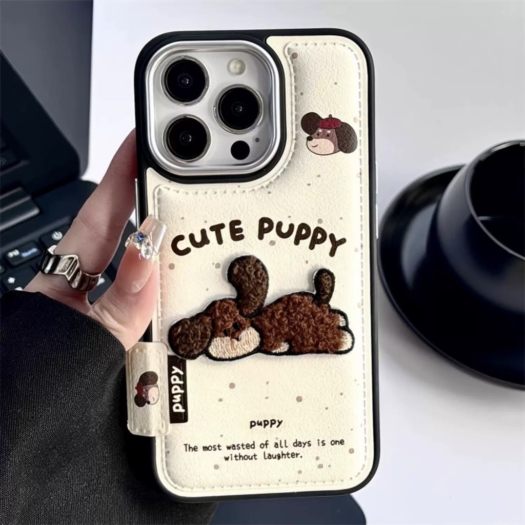 【3D เย็บปักถักร้อย /TPU soft case/Sleeping กลับหัวสุนัข/ขาว】เคส เข้ากันได้กับ iPhone 13 14 15 16 pro max case