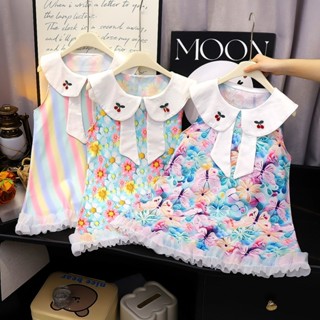 1-10 ปีสาวพิมพ์เสื้อกั๊กแขนกุดพิมพ์กระโปรงรูปตัว ก