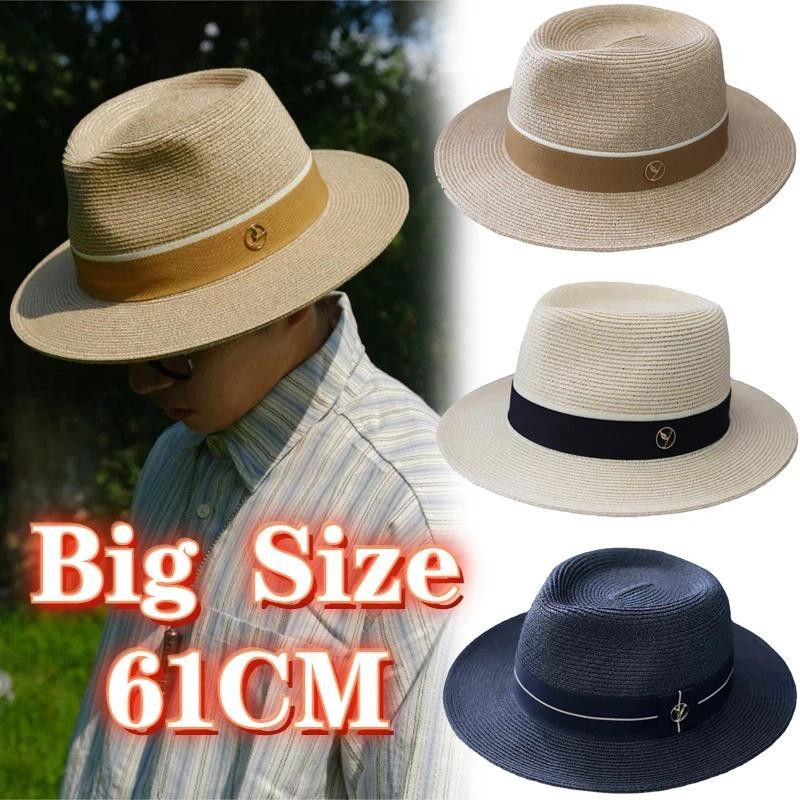 55-57 ซม.กว้าง Brim Beach Sun หมวกผู้ชายผู้หญิงอาวุโส Designer ปานามานุ่มรูปแจ๊สหมวกฟางฤดูร้อน UV Protection Fedora