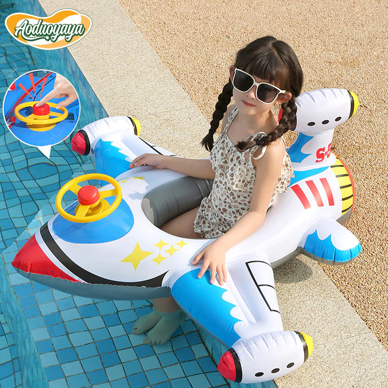 Aoduoyaya ห่วงยางเด็ก รูปร่างเครื่องบิน ด้วยพวงมาลัย ห่วงยางสวมขาเด็ก Baby Swimming Seat