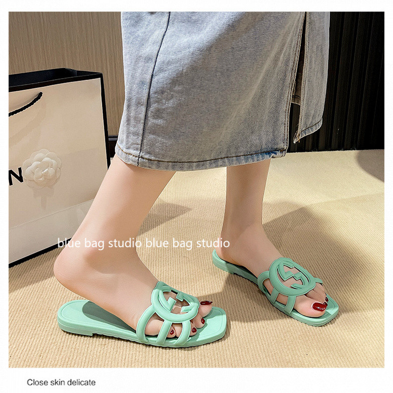 แฟชั่น Super Hot G Home Beach Flip-Flops ฤดูร้อน ~ แฟชั่นสวมใส่ด้านนอกสไตล์ใหม่ Jelly รองเท้าแตะหญิง