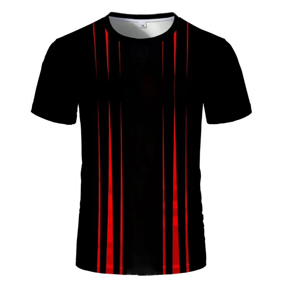 สีดําสีแดงบุคลิกภาพลายผู้ชายเสื้อยืดฮิปฮอปแนวโน้มตลกStreetwear 3Dพิมพ์O-คอสั้นแขนสั้นTeese