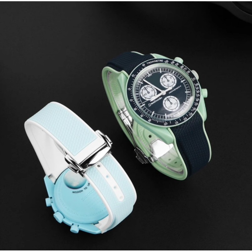 สายรัดปลายโค้ง 20 มม. สําหรับ Omega X Swatch Joint MoonSwatch สําหรับ Snoopy กีฬายางซิลิโคนพับหัวเข็มขัดนาฬิกาสําหรับ Seamaster 300