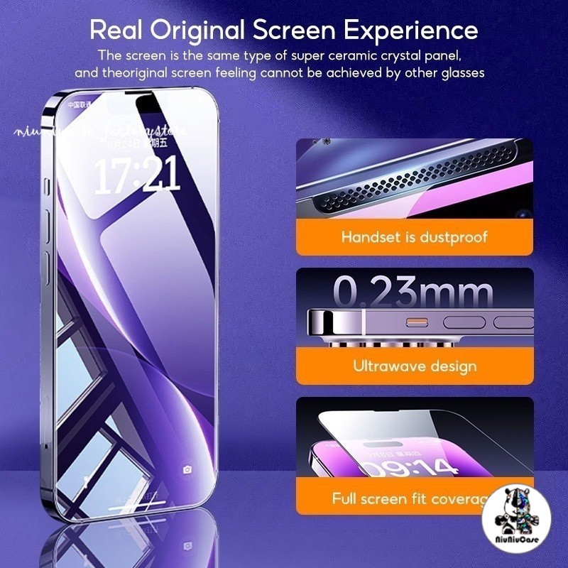ทำความสะอาดฝุ่นโดยอัตโนมัติ ฟิล์มกระจก HD สำหรับ iPhone 11 15 14Promax ติดง่าย แบบเต็มจอ 13 12 13 14 15 16 Pro Max 7P 8P