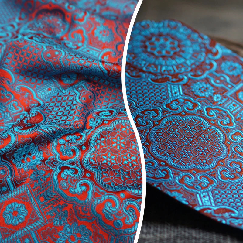 100*75 ซม.Retro Sun ดอกไม้รูปแบบผ้าไหมซาตินผ้า Jacquard ผ้าสําหรับเย็บวัสดุ