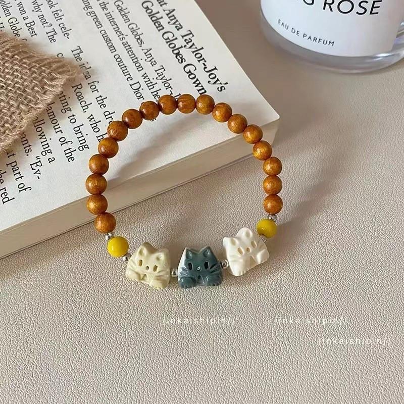 ชิฮวา น่ารักสามสีแมวเมาส์สร้อยข้อมือลูกปัดหญิงซอกออกแบบรู้สึกใหม่จีนเซนของขวัญที่เรียบง่ายแห่งชาติอินเทรนด์สร้อยข้อมือโอนเงินสร้อยข้อมือเรี