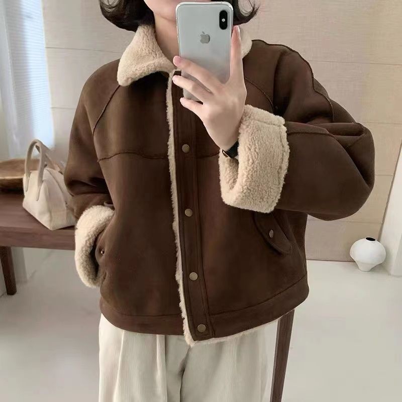 เสื้อโค้ทกํามะหยี่เนื้อแกะขนสัตว์ใหม่ของ Maillard ผู้หญิงเนื้อแกะหนาหลวมฤดูใบไม้ร่วงฤดูหนาว - รูปที่ 4