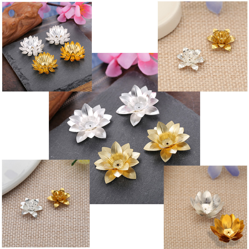 ยี่เกอ อุปกรณ์เครื่องประดับ DIY สไตล์โบราณ ที่หนีบผม หัวที่หนีบผม 3 ชั้น ทองเหลือง ดอกไม้ 1 ชิ้น