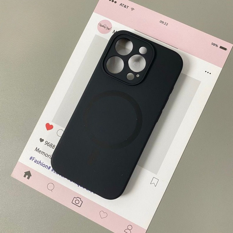 หรูหราซิลิโคนเหลวแม่เหล็กกันกระแทกกรณีโทรศัพท์สําหรับ ไอโฟน 16 12 13 14 15 มือโปร สูงสุด สีทึบชาร์จไร้สายปลอกป้องกันลายนิ้วมือเคลือบปกหลัง - รูปที่ 4