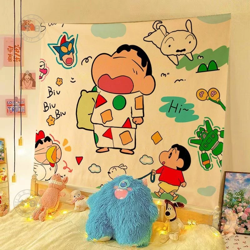 ผ้าแขวนข้างเตียงการ์ตูน Crayon Shin-chan สำหรับหอพักนักเรียน ผ้าพื้นหลังน่ารัก ผ้าห้องนอน ผ้าติดผนังภาพซีรีส์การบำบัด