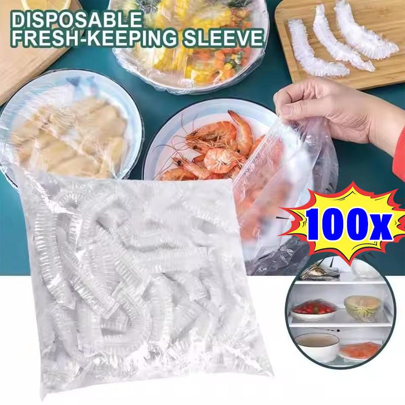 ผ้าคลุมอาหาร PE แบบใช้แล้วทิ้ง 100 ชิ้น, ผ้าคลุมชามยืดหยุ่นแบบยืดได้ 3X สําหรับห้องครัว/รับประทานอาหาร, กันน้ํา & นํากลับมาใช้ใหม่สด-เก็บแขน 14-35 ซม.