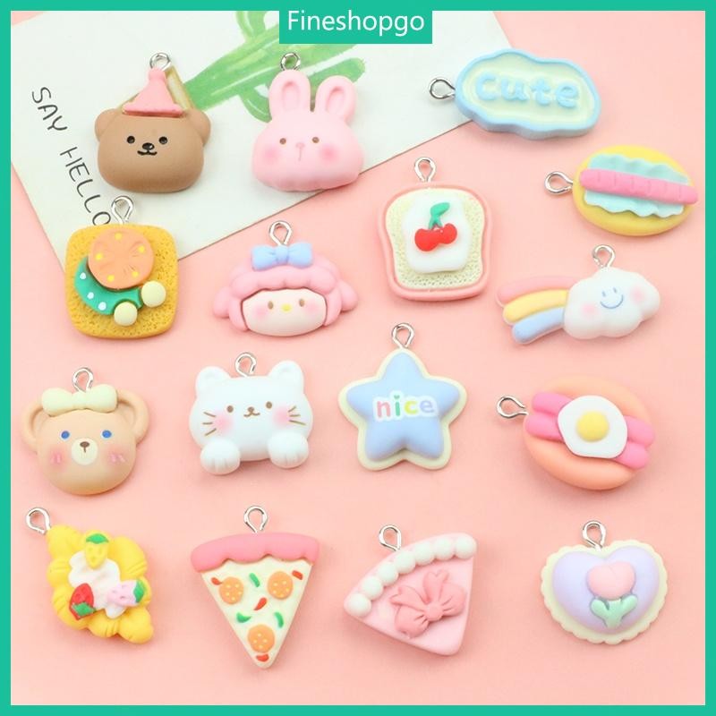 Fine Rasin จําลองเค้กพิซซ่ากระต่ายหมีแมวต่างหูจี้ขนาดเล็ก DIY เครื่องประดับ