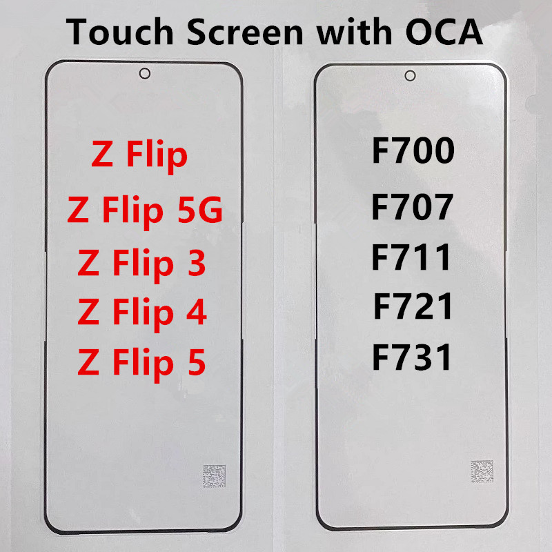 หน้าจอด้านนอกสําหรับ Samsung Galaxy Z Flip 5 5G 3 4 F721 F700 F707 F711 F731 แผงสัมผัสด้านหน้าจอแสดงผล LCD เปลี่ยนส่วน + OCA