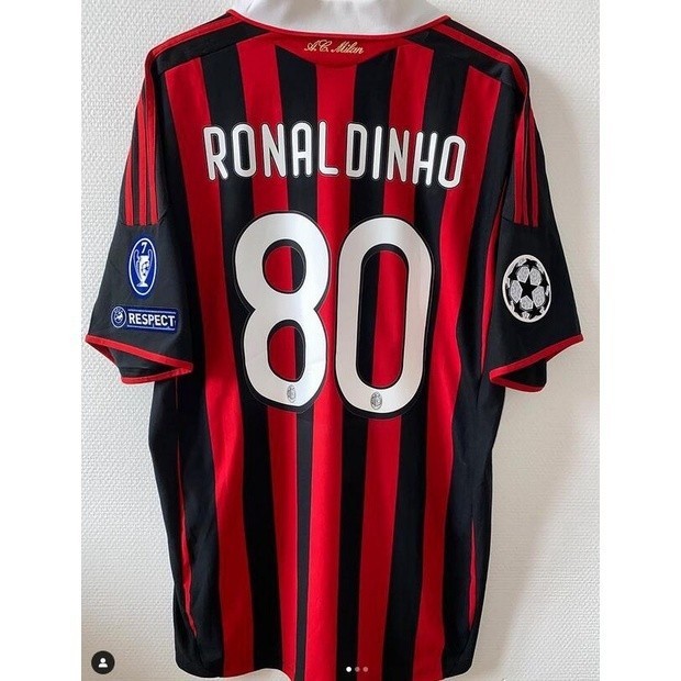 เสื้อกีฬาแขนสั้น ลายทีม AC Milan 09 10 Ronaldinho Kaka Beckham Jersey VUGM สไตล์เรโทร คลาสสิก