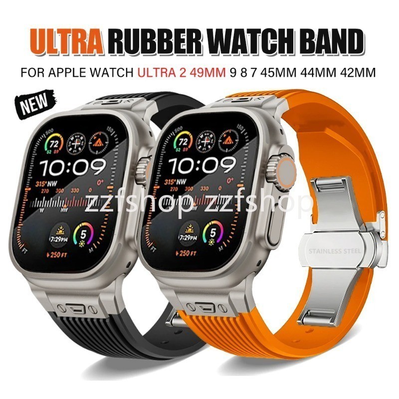 สายนาฬิกาข้อมือซิลิโคนยาง แบบนิ่ม หรูหรา สําหรับ IWatch Ultra 2 1 49 มม. Series 9 8 7 6 5 SE 4 3 IWatch 45 มม. 44 มม. 42 มม.