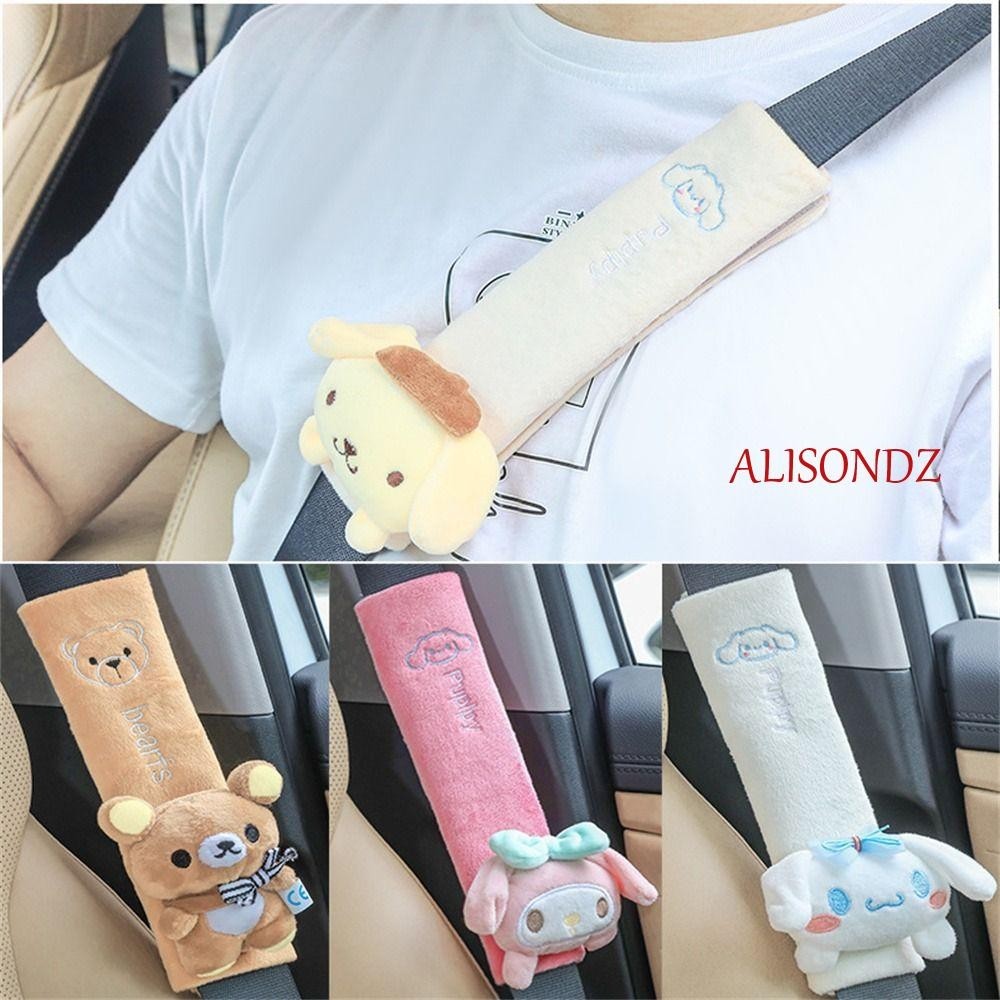 Alisondz ปลอกหุ้มเข็มขัดนิรภัยรถยนต์, ปลอกหุ้มเข็มขัดนิรภัย ผ้ากํามะหยี่ขนนิ่ม ลายมายเมโลดี้, แผ่นรองไหล่ เบาะนั่ง Kuromi Cinnamoroll สากล สบาย เข็มขัดนิรภัย ป้องกัน ตกแต่งอัตโนมัติ